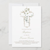 groene bladeren witte kruis doop kaart (Voorkant)