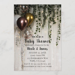 Groene Bladeren Witte Lichten Rustieke Baby Shower Kaart