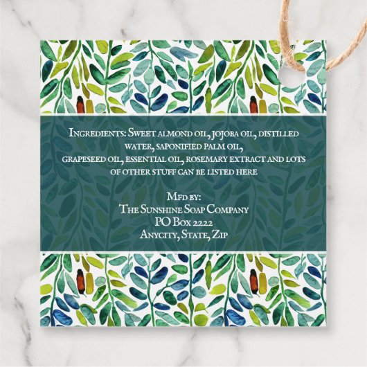 Groene bladeren Zeep Cosmetica Badzouten Label (Achterkant)