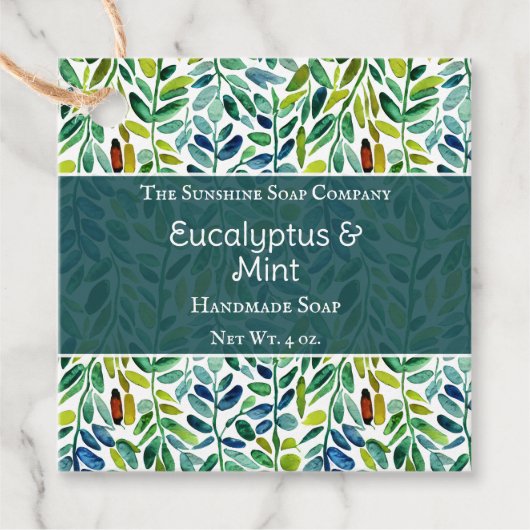 Groene bladeren Zeep Cosmetica Badzouten Label (Voorkant)