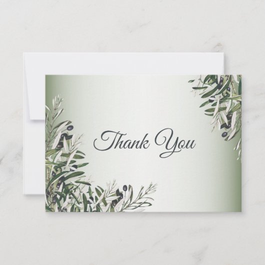 Groene Bladeren Zwarte Olijf Elegante Trouw  Bedankkaart (Voorkant)