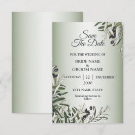 Groene Bladeren Zwarte Olijf Elegante Trouwdag Save The Date