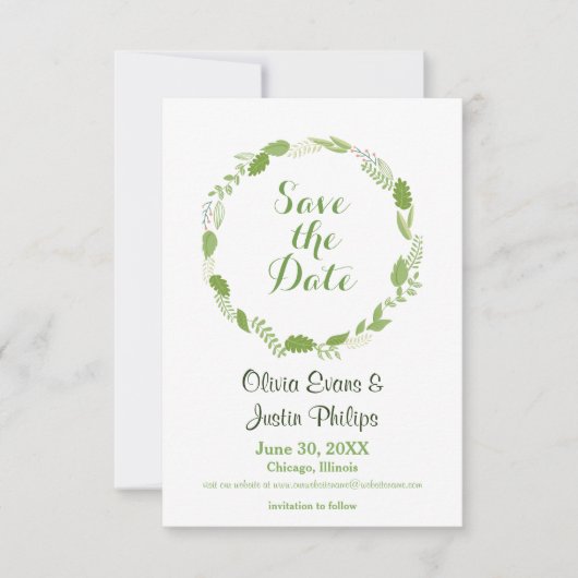 Groene Bladerenkranchevron - 3x5 Save the Date (Voorkant)
