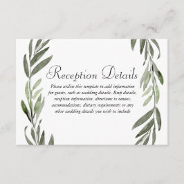 Groene Bladerenkranz Bruiloftsreceptie details Informatiekaartje