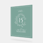 Groene Bladereuze Monogram Huwelijk Tafelnummer Acryl Bord (Hoek)