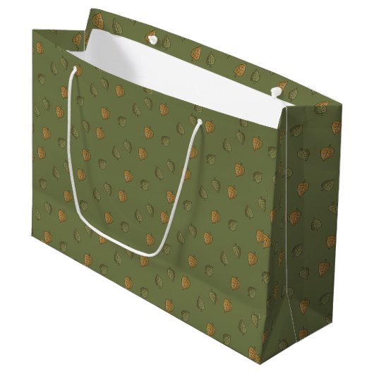 Groene Bladerige Patroon Cadeaubag Groot Cadeauzakje (Voorkant Gekanteld)