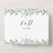 Groene Bladermix Elegant Script QR Code Trouwen All In One Uitnodiging (Achterkant)