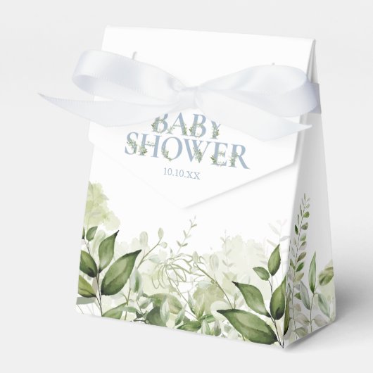 Groene Bladerrijke Stof Blauw Baby Shower Favoriet Bedankdoosjes (Voorkant Zijde)