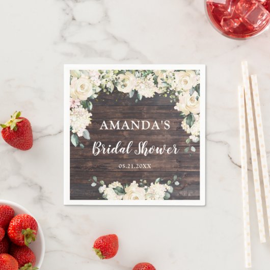 Groene bladervol rustieke hout boho witte rozen servet (Insitu)