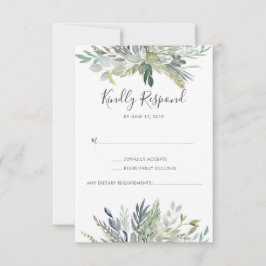 Groene bladervormige aquarel RSVP-kaarten RSVP Kaartje
