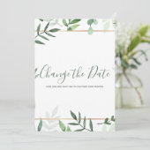 Groene bladgouden rand Verander de datumkaart Save The Date (Staand voorkant)