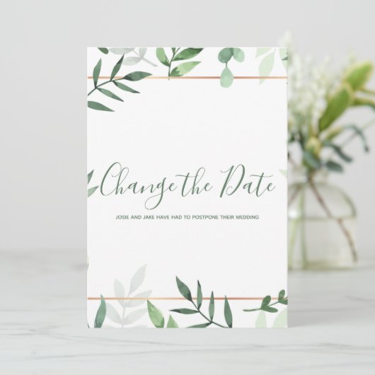 Groene bladgouden rand Verander de datumkaart Save The Date (Staand voorkant)