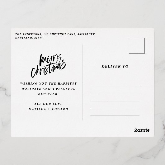 groene bladgroen elegant niet-foto folie feestdagen briefkaart (Achterkant)