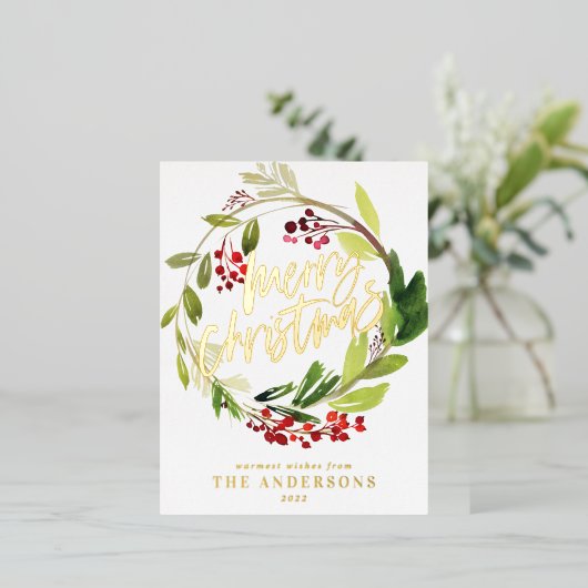 groene bladgroen elegant niet-foto folie feestdagen briefkaart (Staand Voorkant)