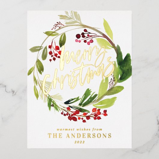 groene bladgroen elegant niet-foto folie feestdagen briefkaart (Voorkant)