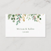 Groene bladgroen rode bes Kerst bruiloft Plaatskaartje (Achterkant)