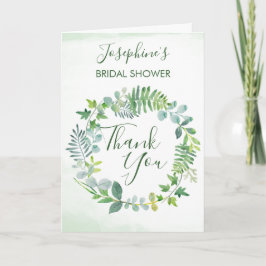 Groene Bladgroene Krans Waterverf Bruidsdouche Bedankkaart