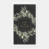 Groene Bladgroente Zwart En Goud Huwelijkspapier  Servet (Voorkant)