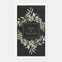 Groene Bladgroente Zwart En Goud Huwelijkspapier Servet