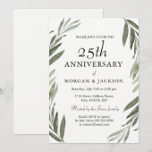 Groene Bladkrans 25e Huwelijksjubileum Uitnodiging (Voorkant / Achterkant)