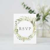 Groene Bladkrans Botanische Trouw-RSVP Uitnodiging Briefkaart (Staand voorkant)