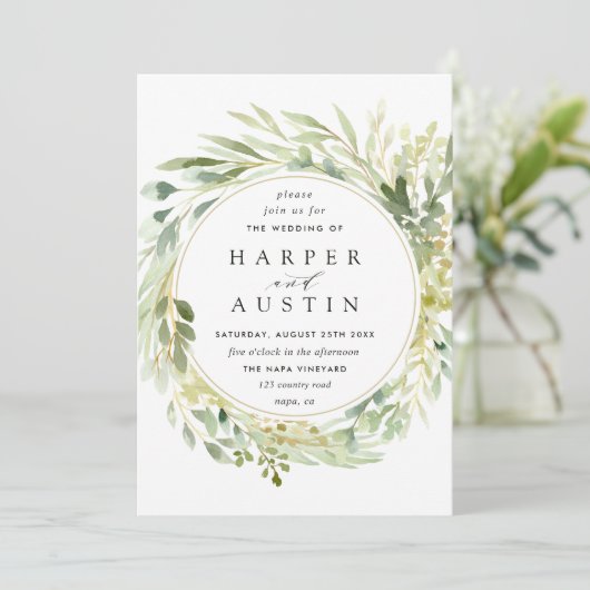 Groene Bladkrans Botanische Trouwkaart Kaart (Staand voorkant)