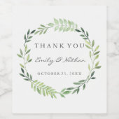 Groene bladkrans dank u bruiloft wijn label etiket (Enkel label)
