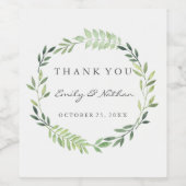 Groene bladkrans dank u bruiloft wijn label wijn etiket (Enkel label)