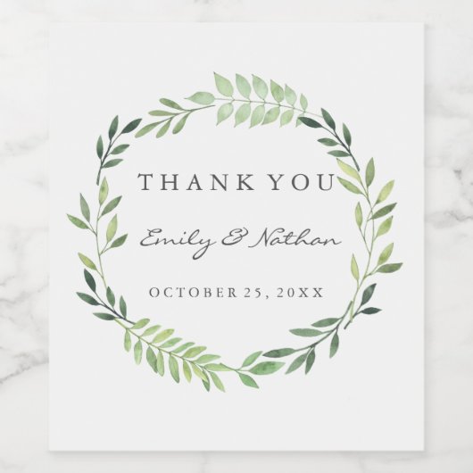 Groene bladkrans dank u bruiloft wijn label wijn etiket (Enkel label)