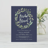 groene bladkrans | Midnight Blue Bruids Brunch Kaart (Staand voorkant)