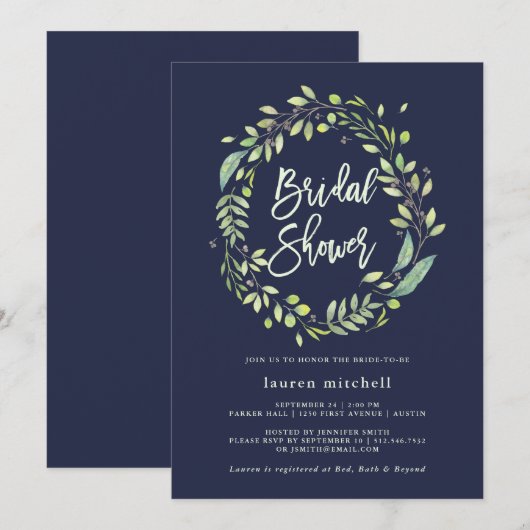 groene bladkrans | Midnight Blue-Vrijgezellenfeest Kaart (Voorkant / Achterkant)