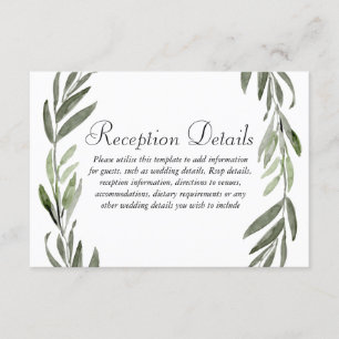 Groene Bladkrans Trouwreceptie details Informatiekaartje