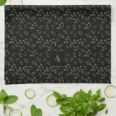 Groene bladpatroon monogram Keukenhanddoeken (Gevouwen)