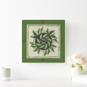 Groene bladwandklok vierkante klok (Huis)