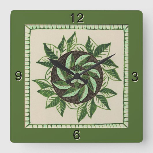 Groene bladwandklok vierkante klok (Voorkant)