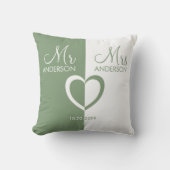 Groene blanke Mr Mrs. Name hart bruiloft Sierkusse Kussen (Voorkant)