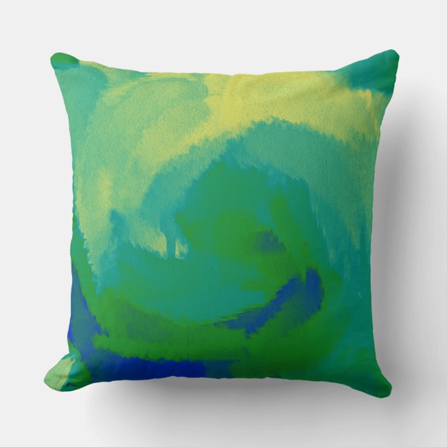Groene Blauw Geel Abstract Kussen (Voorkant)