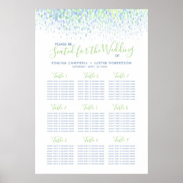 Groene blauwe abstracte waterverf trouwtafel plan poster