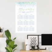 Groene blauwe abstracte waterverf trouwtafel plan poster (Thuiskantoor)