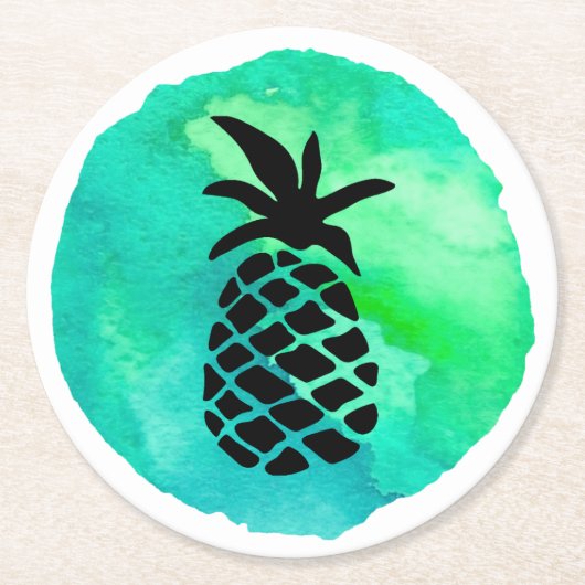 Groene blauwe ananas ronde kartonnen onderzetter (Voorkant)