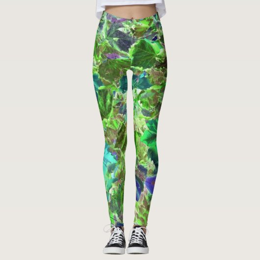 Groene Blauwe Bladeren Natuur Leggings (Voorkant)
