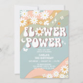 Groene Blauwe Bloem Power Hippie 70s Retro Verjaar Kaart (Voorkant)