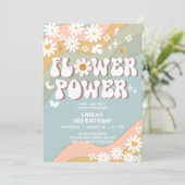 Groene Blauwe Bloem Power Hippie 70s Retro Verjaar Kaart (Staand voorkant)