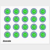 Groene & Blauwe Chevron Monogram Ronde Afdichting Sticker (Vel)