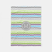 Groene Blauwe Chevron Pattern Monogram Blanket Fleece Deken (Voorkant)