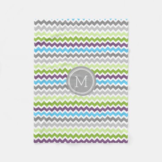 Groene Blauwe Chevron Pattern Monogram Blanket Fleece Deken (Voorkant)