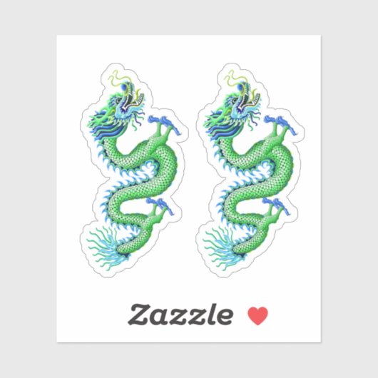 Groene & Blauwe Chinese Draak Sticker (Vel)