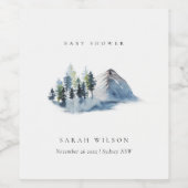 Groene Blauwe Dennenbossen Berg Baby Shower Wijn Etiket (Enkel label)