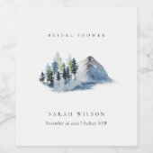 Groene Blauwe Dennenbossen Berg Bruiloftsdouche Wijn Etiket (Enkel label)