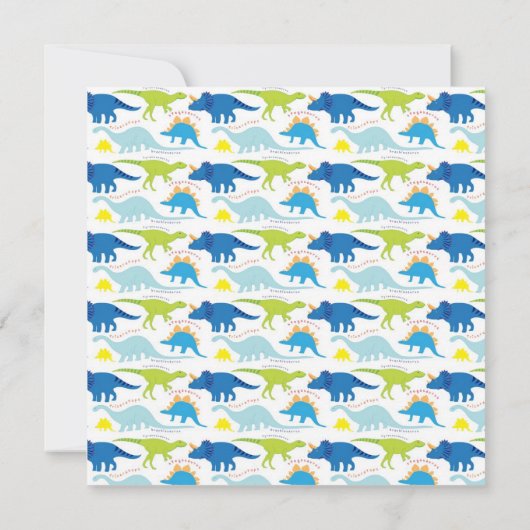 Groene & Blauwe Dinosaur Birthday Party Uitnodigin Kaart (Achterkant)